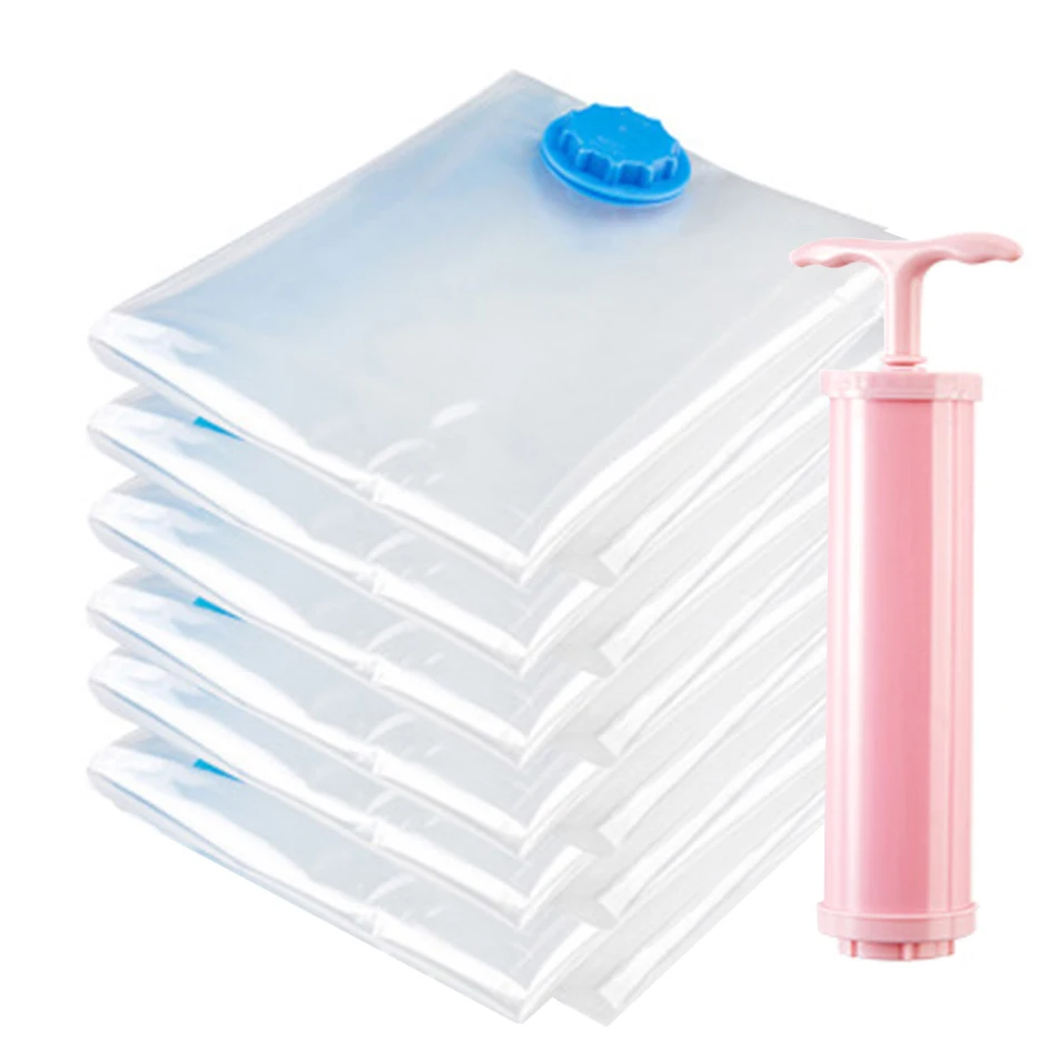 

7PCS Vacuum Storage Bags 80% More Space Saver Bags Compression with Travel Hand Pump Thicker Type Jumbo Large Size 80x120 CM