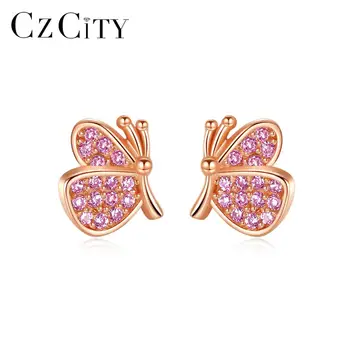 

CZCITY Cute Butterfly Stud Earrings 925 Sterling Silver Lovely Animals CZ Earring Jewelry Gifts for Girlfriend Christmas Dating