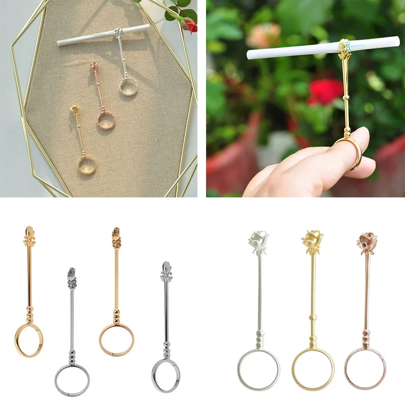 Vintage Cigarette Holder Ring Rack Rose Metal Finger Clip Women Men Cigarettes Slim Cigarettes Finger Clip Smoking Accessories