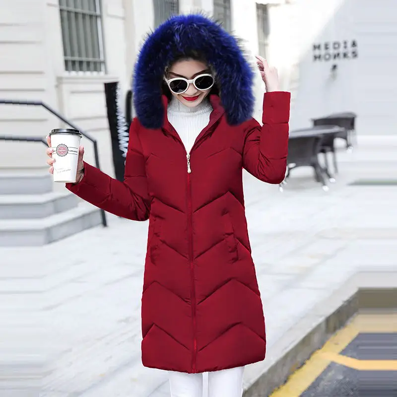 Зимняя женская куртка плюс размера 5XL зимнее пальто длинная верхняя одежда зимнее пальто с капюшоном женские парки теплые пуховики базовые топы - Цвет: Wine red 6
