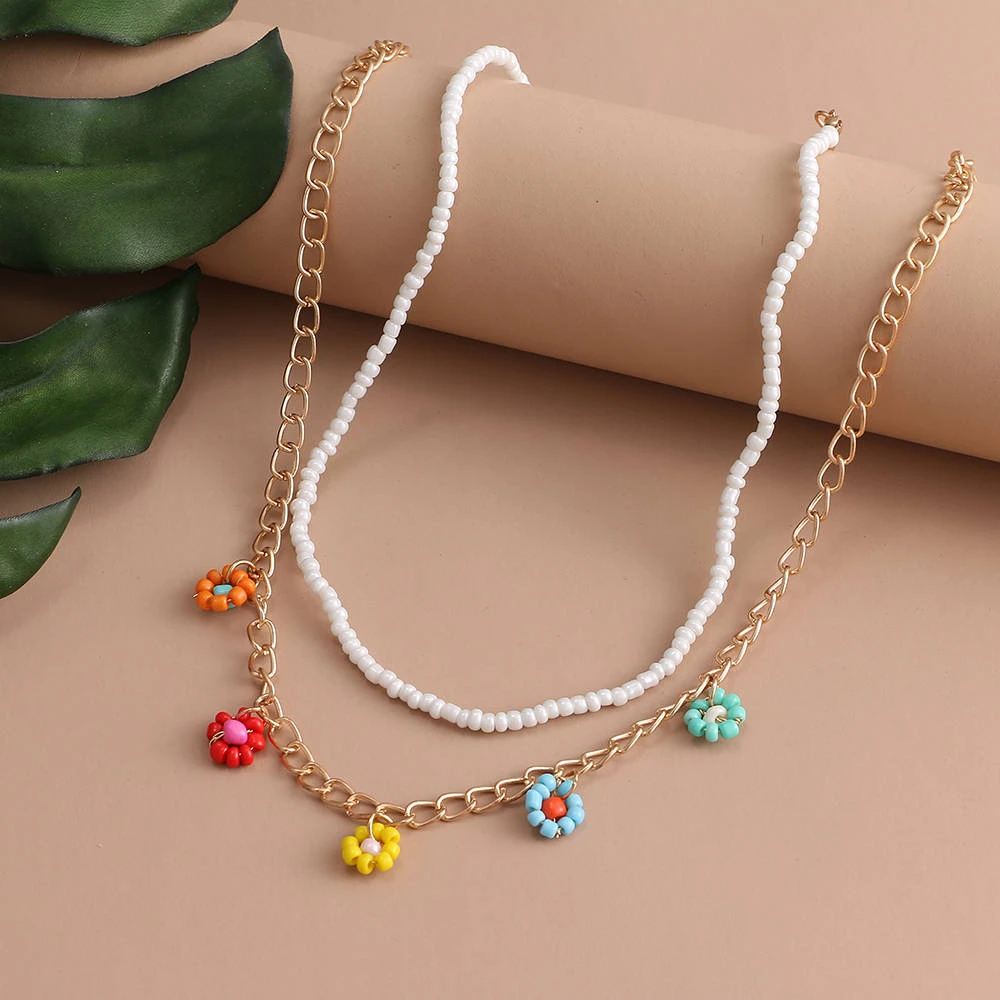 KISS WIFE Boho Multicolor Beaded Necklaces For Women Bohemian Golden Color  Metal Chain Handmade Beads Flower Necklace Jewelry|Pendant Necklaces| -  AliExpress