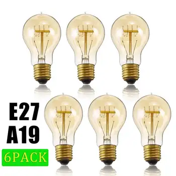 

6PCS E27 A19 40W Warm White Dimmable Incandescent Edison Light Bulb for Indoor Home Garden AC220V