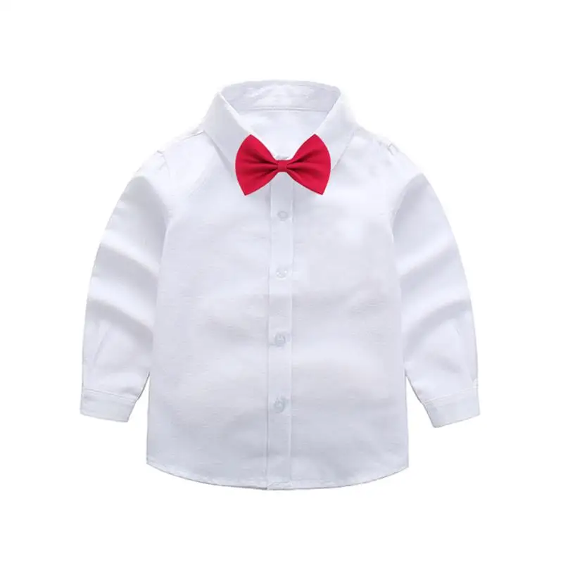Осенние Рубашки для маленьких мальчиков; деловой пуловер; Белый форменный костюм; блузки с длинными рукавами для малышей; детские топы; футболка; рождественские детские рубашки - Цвет: Белый