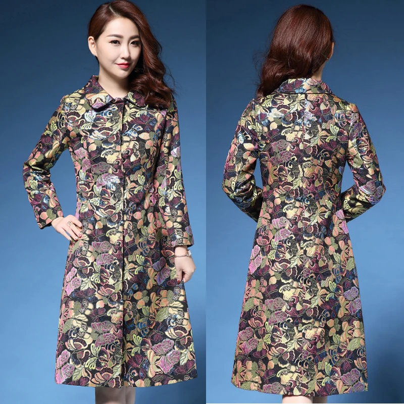 2018 Spring Fall Fashion Designer Women Dobby Flower Slim 3xl 4xl Long Overcoat Female Woman Butterfly Cardigan Trenchcoat | Женская
