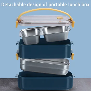 

Stainless Steel Kids Bento Box Single Layer/Double Layer Food Storage Leakproof 3 Colors Portable Lunch Boxes Separable