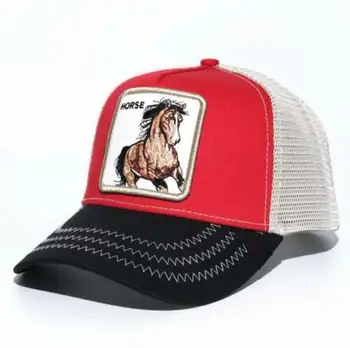 

2019 New Summer trucker cap mesh snapback hip hop hats for men embroidery baseball cap HORSE-BLACK RED