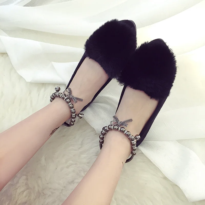 

2018 Summer New Style Korean-style Mink Pom Pom Square Head in Chunky-Heel Foot Covering Flat Keel Thin Shoes Comfortable Fashio