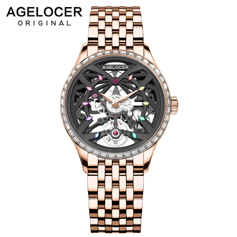 Agelocer 高級機械式時計 サファイア ブラック ダイヤモンド ゴールド 耐水性 36mm 女性用 レディース腕時計 Aliexpress