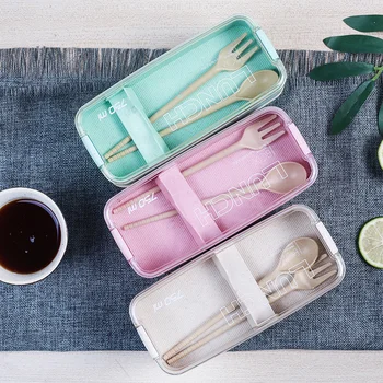 750ml Wheat Straw Bento Boxes Microwave Dinnerware Food Storage Container Lunchbox Organizer 2 Layer Lunch Box Healthy Material