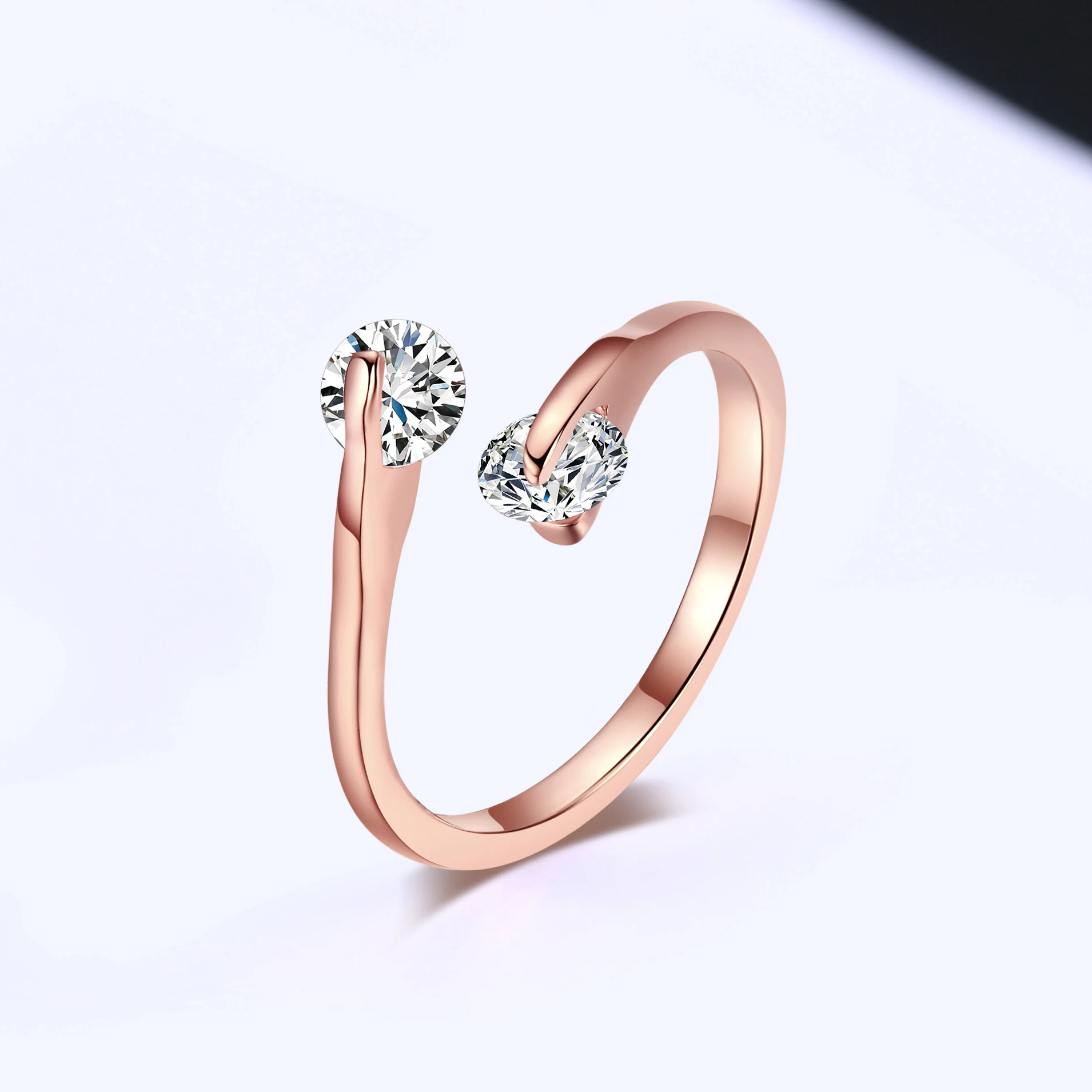 2PCS Adjustable Cubic Zirconia Finger Ring For Women Fashion Crystal Opening Wedding Engagement Jewelry