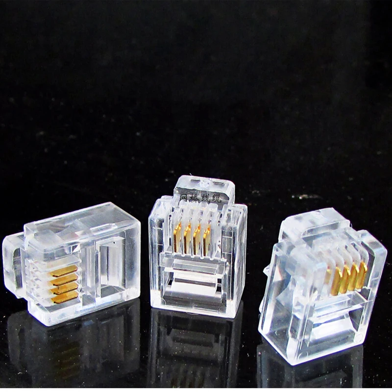 

100PCS Crystal Head RJ11 6P4C Modular Plug Gold Plated Network Connector