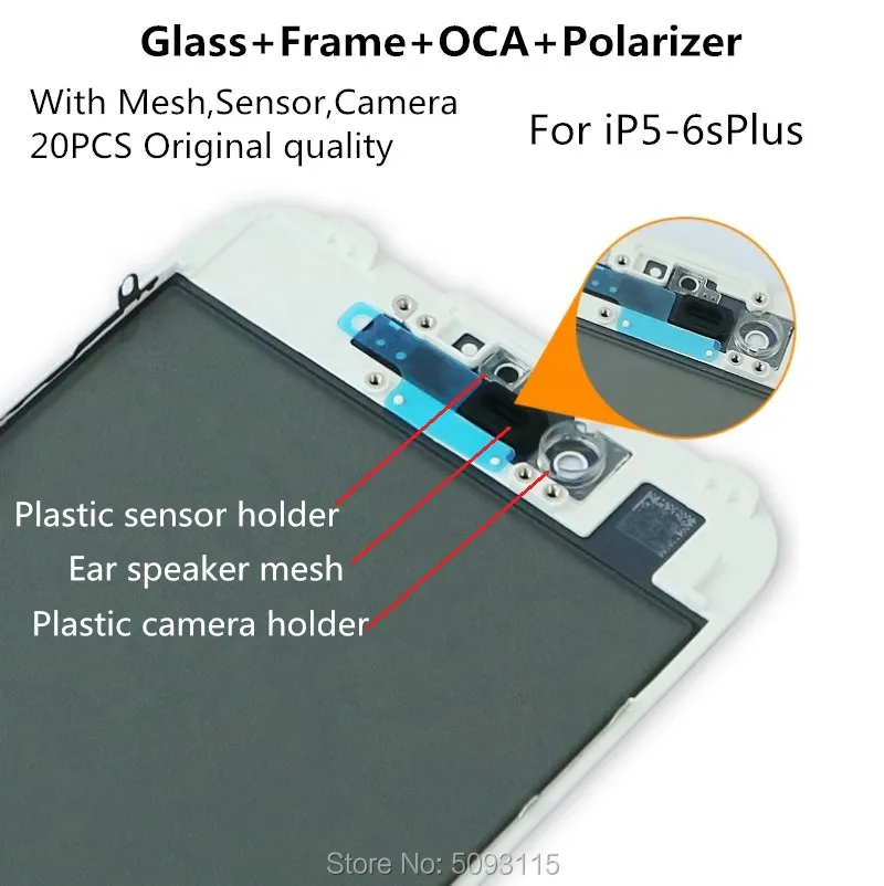 Front LCD Screen Glass 4in1 Frame OCA Polarizer with Mesh Sensor Camera For iPhone 6 6s 6plus 6sp 5s display repair Replacement | Мобильные