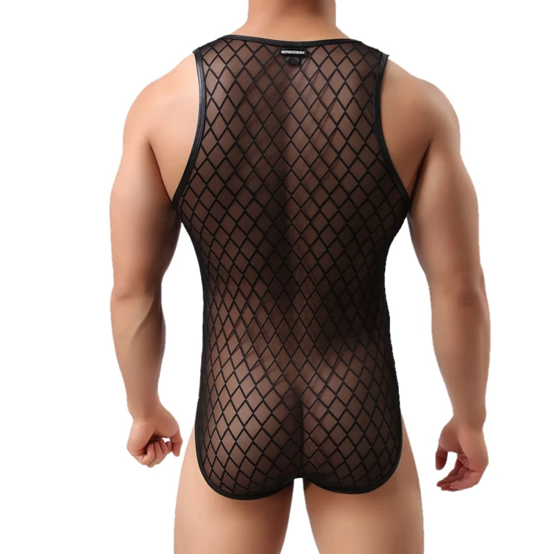 Aismz Body Shaper Man Slim Grid Breathable Sexy Transparent Body Shaper Men sleepwear bodysuit Talladora Hombre