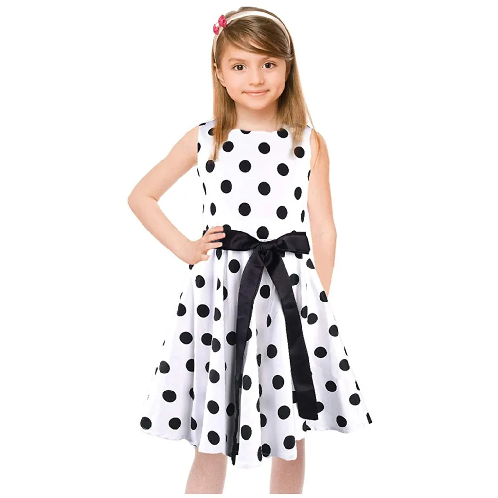 Kids Girls Vintage Polka Dot Princess Sleeveless Swing Rockabilly Party Dresses