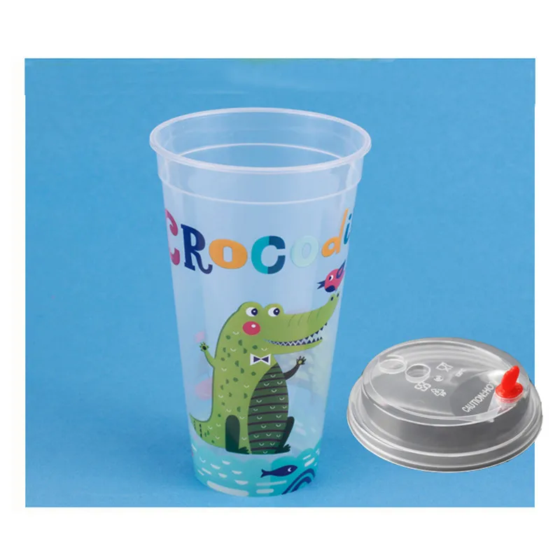 cup and lid6 50 шт картонная крокодильская креативная пластиковая чашка для чая с крышкой для детского дня рождения - Цвет: cup and lid6