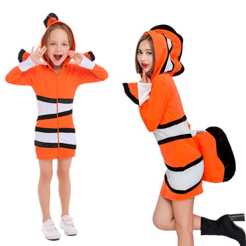 Mother Daugther Son Finding Nemo Costume Mom Me Halloween Beach Wear Clown Fish Hooded Jacket Outfit Kids Animal Cosplay Outfit Mother Daugther Son Finding Nemo Costume Mom Me Halloween Beach Wear Clown Fish Hooded Jacket Outfit Kids Animal Cosplay Outfit