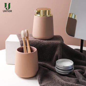 

UNTIOR 350ml Ceramic Hand Soap Dispenser Bottle Liquid Soap Bottle Lotion Dispensing Pump Ceramics Mugs Bathroom Set
