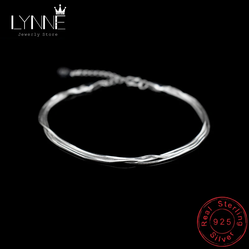 Hot Fashion Three Layer Thread Snake Chain Bracelet 925 Sterling Silver Simple Design Multilayer Line Bracelets Women Jewelry