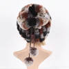 2025 New Lady Real Rex Rabbit Fur Hat Natural Warm Rex Rabbit Fur Hat Scarf Women Hand Knitted Soft Real Rabbit Fur Caps Scarves 3