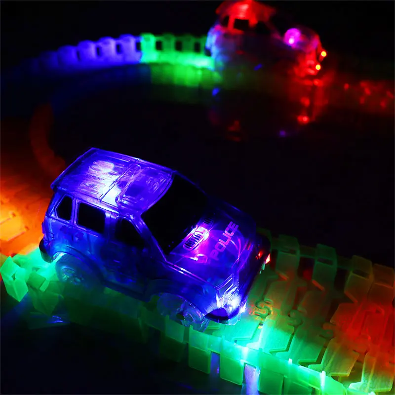 Diy Plastic Racing Track Toy with Glowing Cars