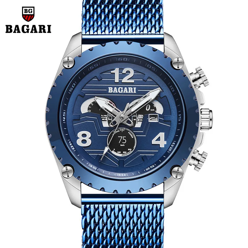 

Bagari-Style Table Men Mesh Belt Quartz Watch Wristwatch Luminous Watch
