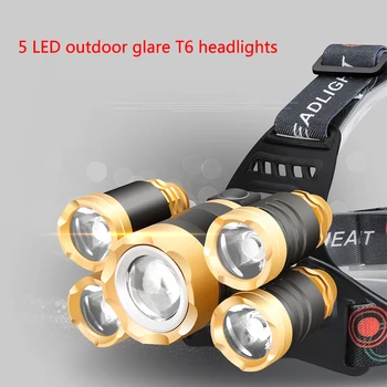 

outdoor lighting strong head lamp 18650 battery 30W T6+XPE headlight Head-mounted camping fishing flashlight 5 LED headlights