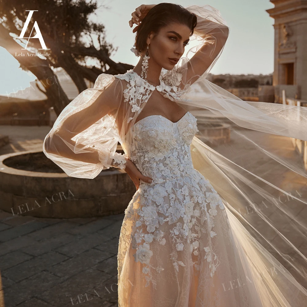 Fairy Flowers Wedding Dress Boho 2 In 1 Sleeve Beaded Appliques A-Line Princess LelaAcra RY18 Bridal Customized Vestido De Noiva | Свадьбы и