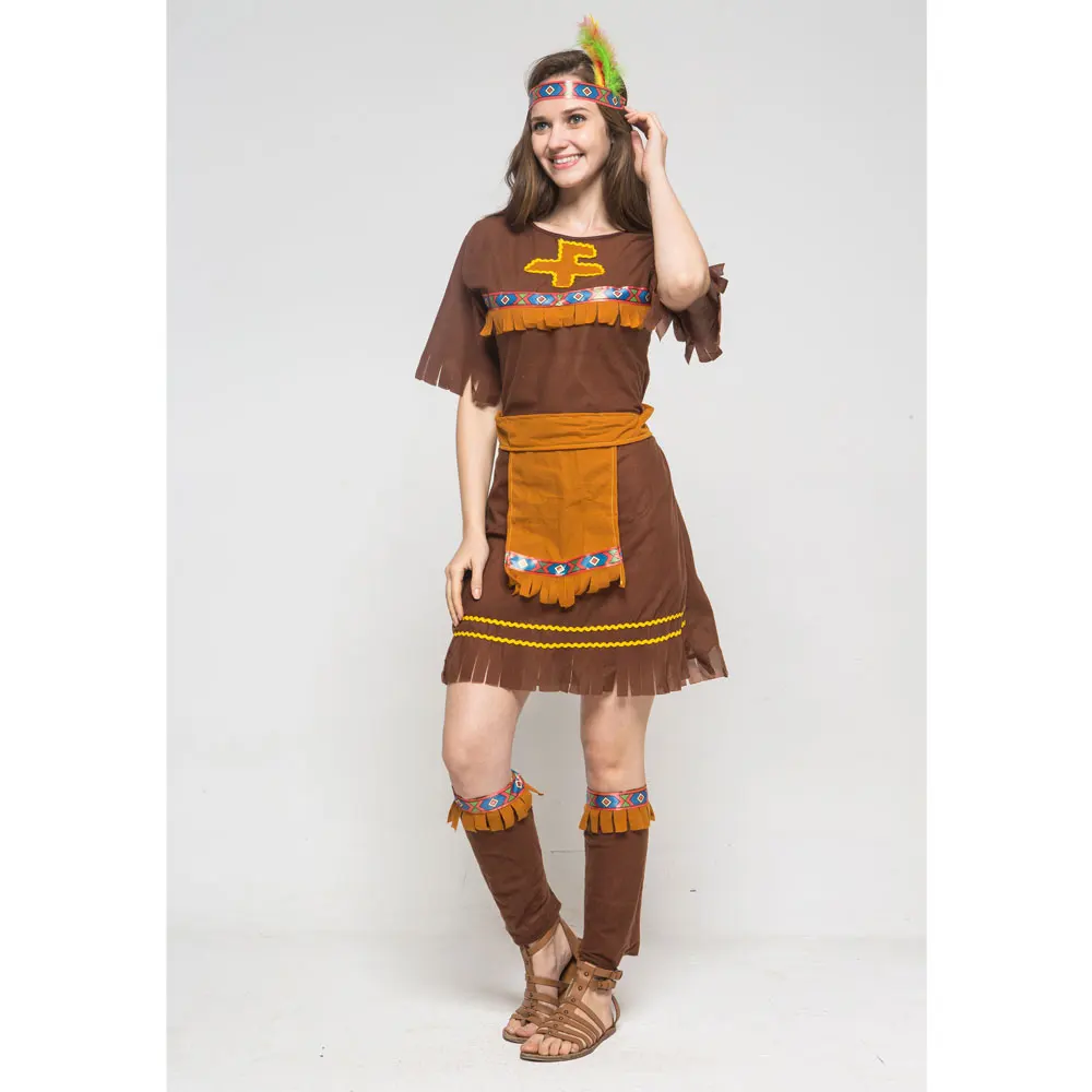 Cosplay Costume Adult Couple Indian Native Clothes Women Men Primitive Man Caveman Tassel Halloween Carnival Party Fancy Dress