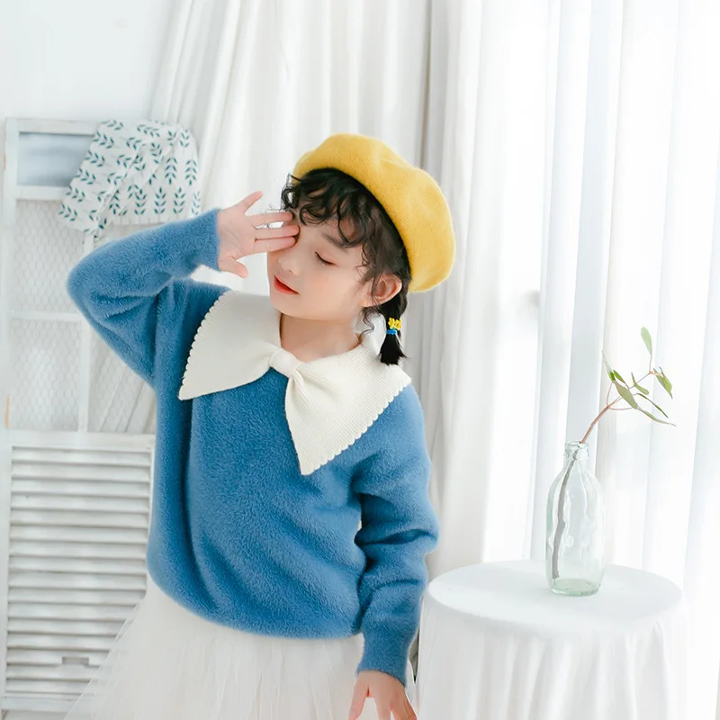 

Girl'S Sweater 2019 Autumn And Winter New Style Children Anti-Mink Cashmere Western Style Children Thick Knit Low Waist Jersey T