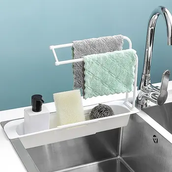 

Telescopic Sink Rack Holder Expandable Storage Drain Basket for Home Kitchen Kit Organizer Sponge Water Draining