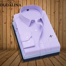 Плюс размер Dudalina клетчатая полосатая блузка с вышивкой рубашка в клетку в полоску с длинными рукавами приталенная рубашка Мужская одежда Мужская