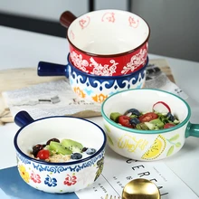 Чаша оригинальность с ручкой овсянка ручная роспись керамика лапша чаша японский стиль домашнего завтрака Ramen риса салатник