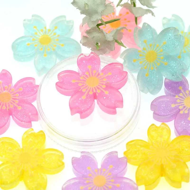 

10PCS 26mm Glitter Resin Sakura Cabochons Scrapbooking Card Making Miniatures DIY Decoration Crafting Supplies