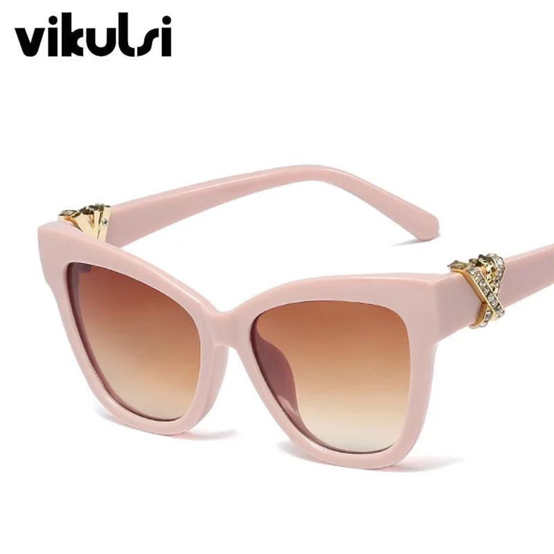 Ретро в форме кошачьих глаз Солнцезащитные очки женские в алмазной металлической оправе солнцезащитные очки Oculos De Sol роскошные женские брендовые дизайнерские солнцезащитные очки женские - Цвет линз: E307 pink tea