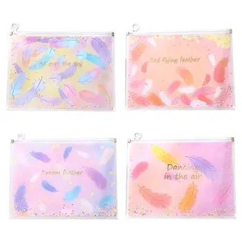 

Feather Quicksand Waterproof PVC File Bag Pencil Case Folder Envelopes Document W91A