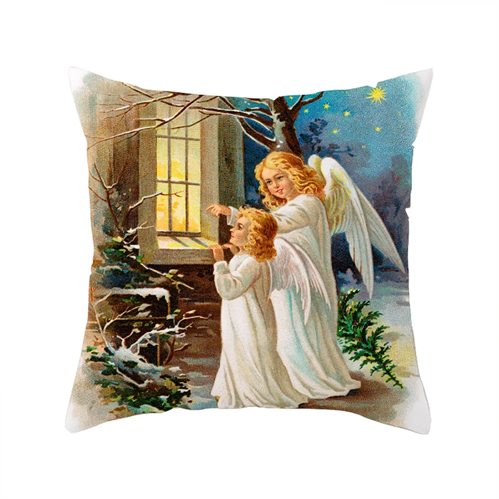 

Lychee Christmas Series Cushion Case 45x45cm Orange Polyester Peachskin Cushion Cover For Bedroom Home Office