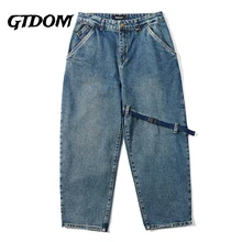 Aliexpress - GTDOM Hip Hop Oversize Jeans For Men Button Fly Pockets 2021 Spring Denim Blue Patchwork Fashion Long Pants High Street Jeans