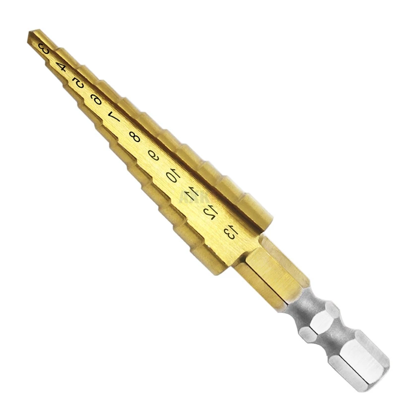 

1pcs Hex Hexagonal Titanium Step Cone Drill Bit Hole Cutter 3-13mm HSS 4241 Sheet Metal Wood Drilling High Quality Power Tools