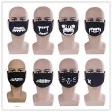 Черный мультфильм маски со ртом для лица Анти-пыль хлопок маска Аниме зубы Женщины Мужчины Муфельная хлопок Пылезащитная маски для лица, рта