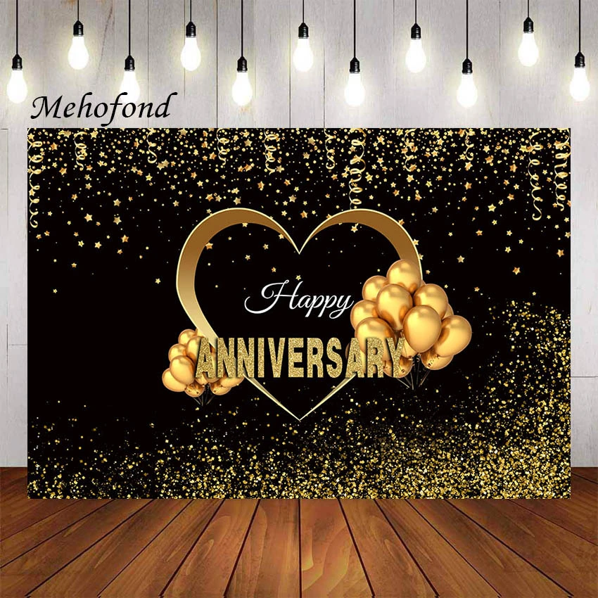 Mehofond Photography Background Black Gold Happy Anniversary Wedding Anniversary Party Decor Backdrop Photo Studio Banner Props Background Aliexpress