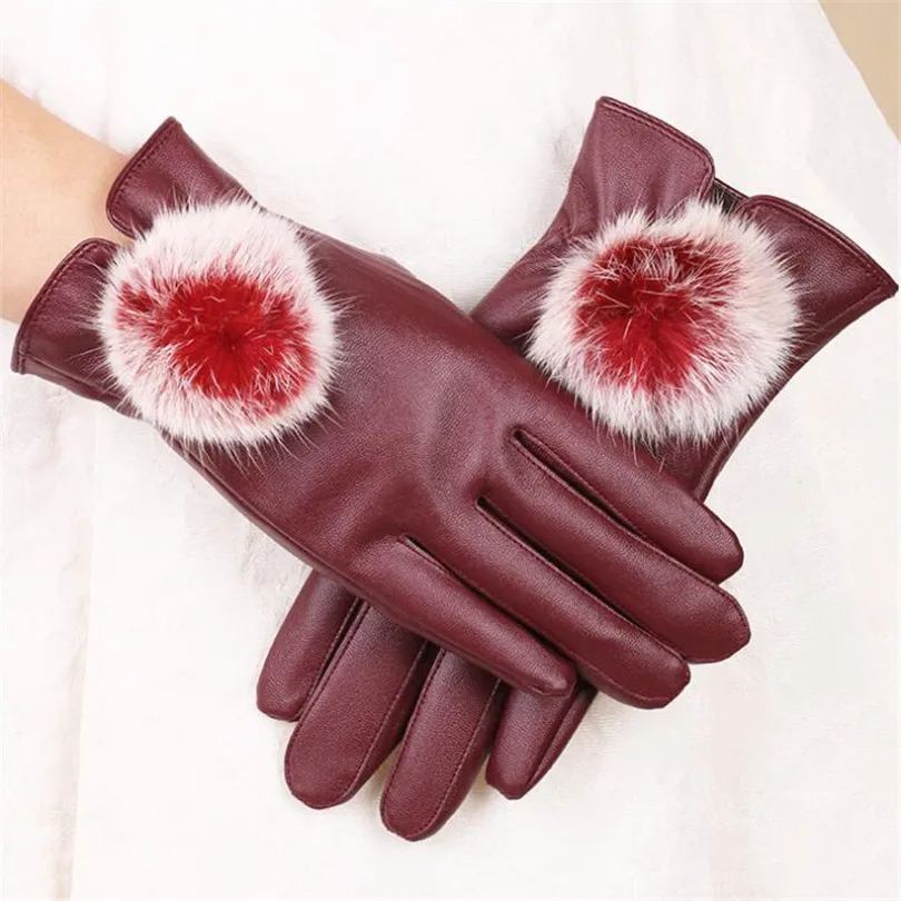INDJXND, женские зимние перчатки, с линиями, с бантом, варежки, теплые, из искусственной кожи, с бантом, одноцветные, зимние, для женщин, утепленные перчатки, женские, s перчатки