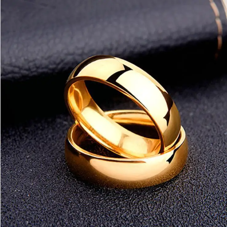 Модные простые гладкие зеркальные глянцевые обручальные кольца для мужчин, обручальное кольцо из нержавеющей стали, Прямая поставка, ювелирные изделия оптом - Цвет основного камня: Золотой