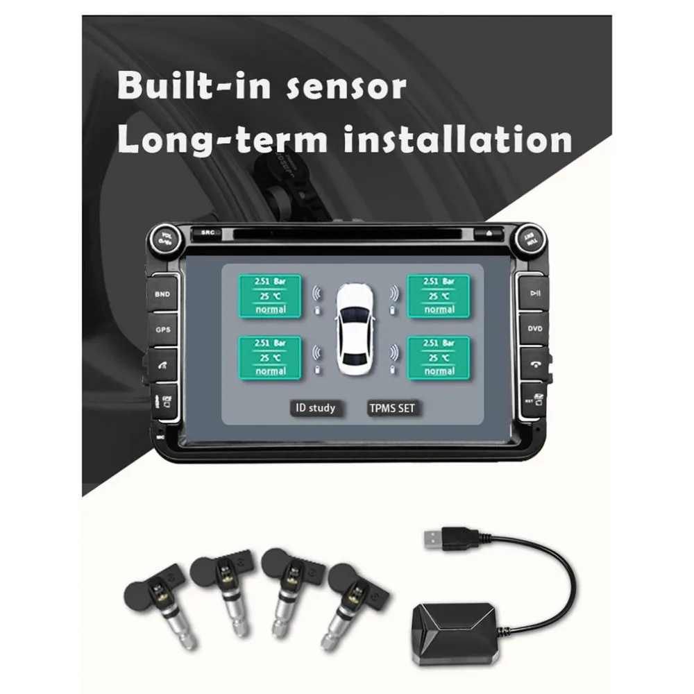 Универсальный USB автомобильный TPMS Android система контроля давления в шинах с 4 внешними датчиками автоматическая охранная сигнализация s Top