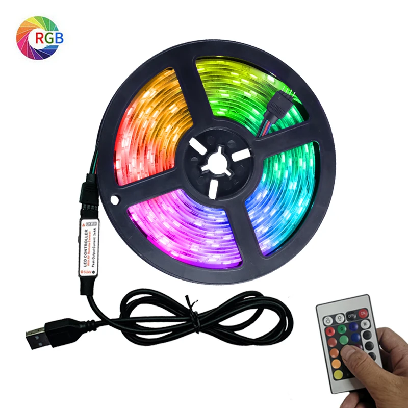 Tiras de luz LED lámpara Flexible de 1M 2M 3M 4M 5M SMD 2835 DC5V cinta Led luz infrarroja de Control de luz Cable USB 3 Control clave