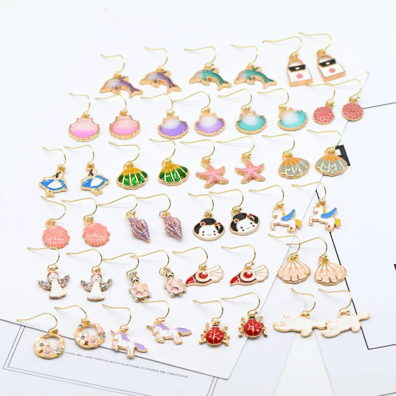 

iMaySon Fashion ins Cute Small Girl Simple Funny Earrings For Women Unicorn Shell Flower Cat Heart Stud Dangle Drop Dolphin Gift