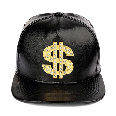 Gorras хип хоп доллар США мужские кожаные бейсболки со стразами кепки ремень пряжка крутая Мужская рэп шляпа вечерние танцы мальчик черный милый подарок - Цвет: Черный