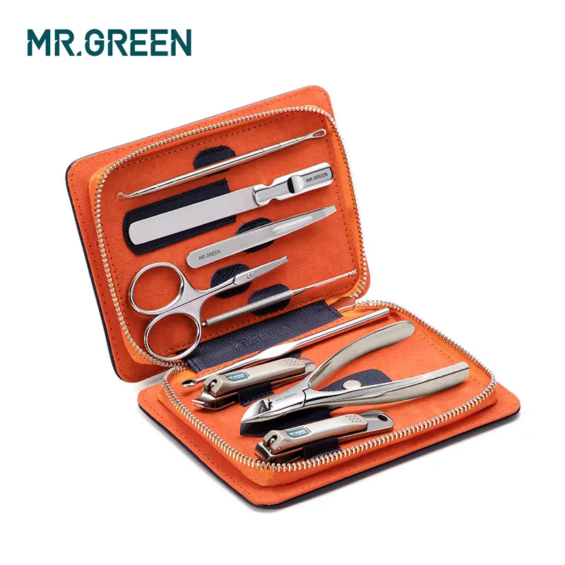 Günstig MR. GRÜN 9 in einem Maniküre Nail art Werkzeuge Set Nägel Clipper Schere pflege kit Maniküre Sets Leder Fall Für Nagel maniküre
