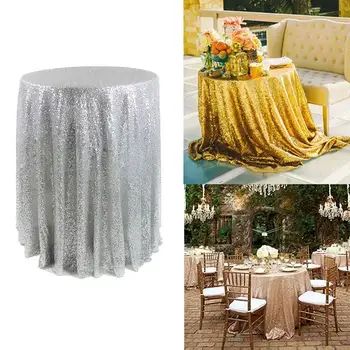 

1.2m Sequin Tablecloth Round Designed Festival Silver Champagne Decoration