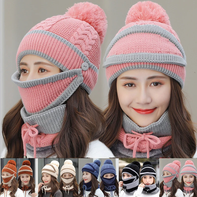 

Fashion Winter Beanie Hat Women's Hat Caps Knitted Warm Scarf Windproof Multi Functional Hat Scarf Set clothing accessories suit