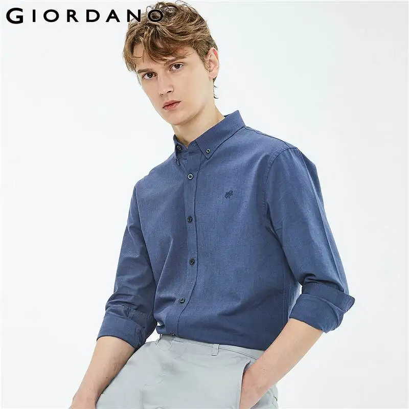 Giordano мужские рубашки с вышивкой лягушки Оксфорд тонкая рубашка бочковые манжеты